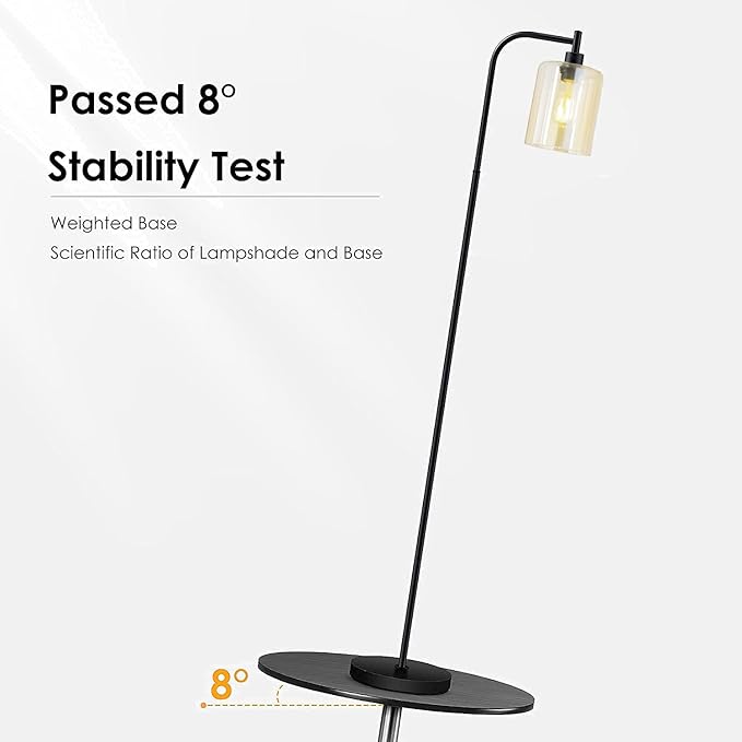 Industrial Standing Lamp with Gold Glass Lampshade, 6W LED Bulb Included, Modern Style with Foot Switch, Bright LED for Living Room, Bedroom, Office
