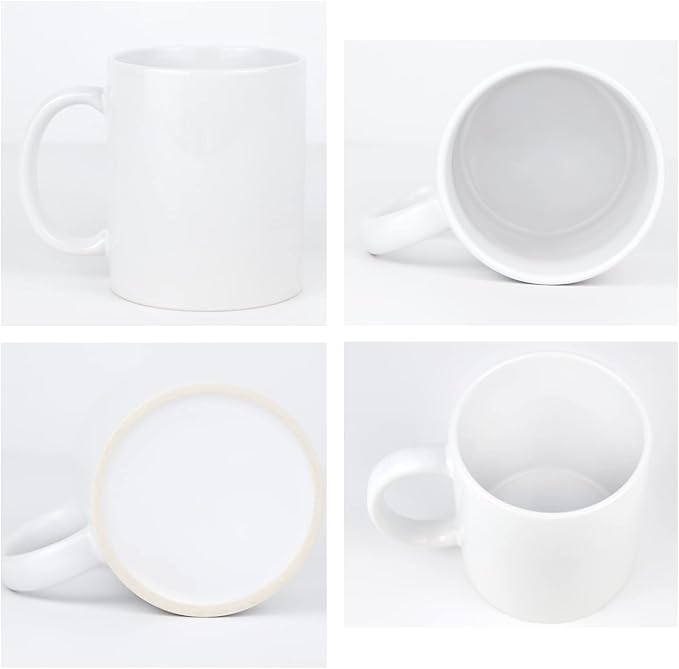 Sublimation Blank Ceramic Coffee Mugs Set of 6 Pcs White Mugs 11 oz Porcelain Espresso Cups Sublimation Mugs Blank DIY for Coffee Soup Tea Milk Latte Hot Cocoa etc