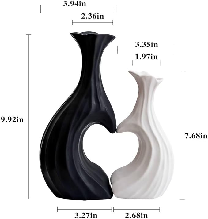 Ceramic Vases for Home Decor, Modern Heart Shaped Vase Set of 2, Matte Farmhouse Dried Fake Flowers Vase for Office, Living, Dining Room, Kitchen