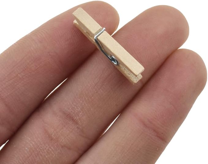 HAHIYO Wooden Clothes Pins Clothespins Mini Do NOT Fall Apart 1 inches Length 80 Pack Sturdy Strong Springs No Rust No Discoloration for Laundry Bathroom DIY Craft Photos Food Opened Bags