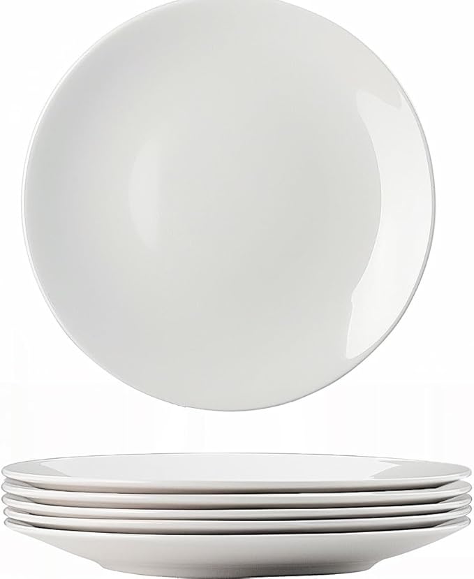 Amazon 6-Piece 8.5" White Dinner Plates Lightweight Round Plates, Simply Dessert Plate, Triple Layer Glass and Chip Resistant, for Microwave and Dishwasher Safe Scratch Resistant, Winter Frost White