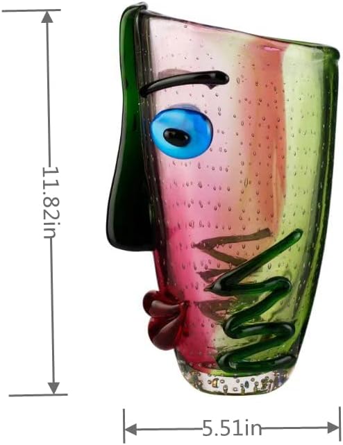 Yao Yuan Hand Blown Murano Style Art Glass Vase with face, Multicolor, 14.57in Tall