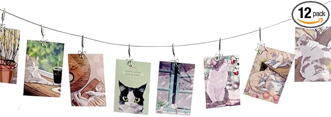 TFu Wall Hanging Photo Display, DIY Picture Photo Frame String with 12 Clips for Hanging Photos Notes and Artworks (Moon & Star)