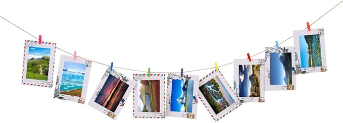 Hanging Photo Display Photo Holder String with Clips Photo Frame Set Perfect Wall Decor for Teen Bedroom Home Cubicle Office Retro Postmark *1