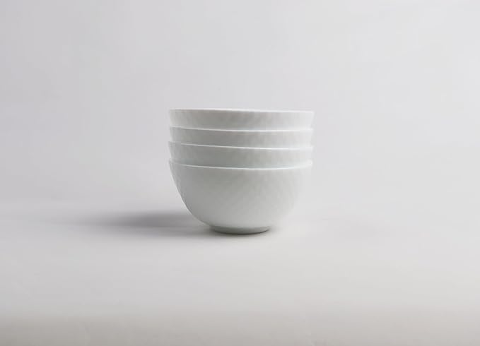 11 OZ Ceramic Soup Bowls for Kitchen White Diamond, Ultra light Set of 4 Perfect for Soup Bowls for Kitchen, Ramen Bowl, for Oatmeal, Fruit,Salad and Rice Bowl, Dishwasher & Microwave Safe (4.73 INCH)