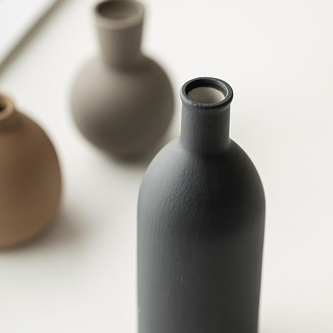 Ceramic Vase Set of 3, Modern Minimalist Farmhouse Style Home Decor Vases, Ideal for Pampas Grass & Dried Flowers, Perfect for Kitchen, Bedroom, Living Room & Dining Table Centerpiece (Multicolor)