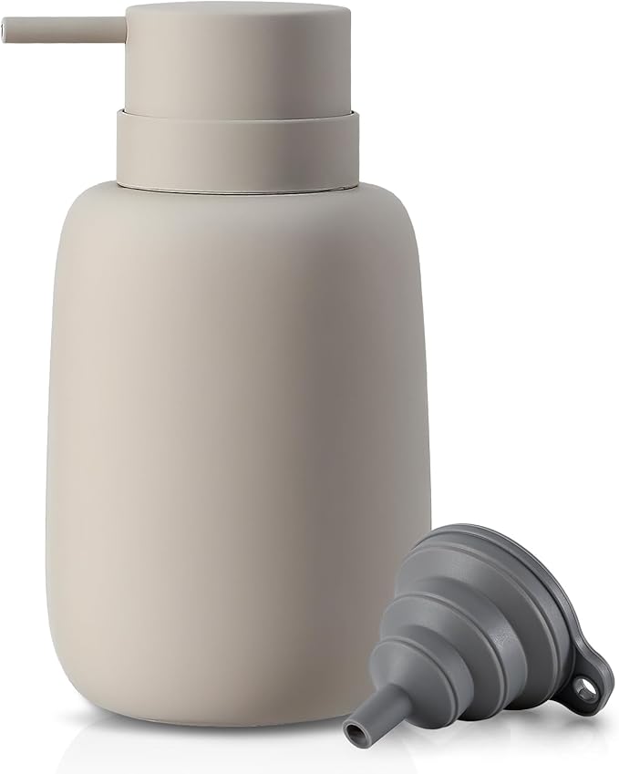Grey Soap Dispenser Bathroom,Ceramic Soap Dispenser Lotion Pump Dish Soap Dispenser for Kitchen,16oz Refillable Liquid Hand Wash Dispenser for Bathroom (Rubber Paint)