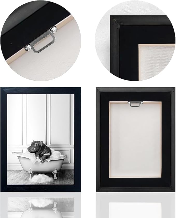 Black and White Bathroom Wall Decor Funny Hippo in Bathtub Wall Art Framed Humor Bathroom Signs Cute Animal Cnvas Print Artwork