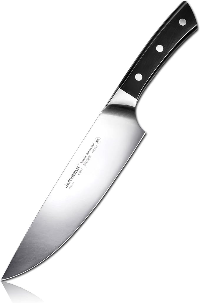 JARVISTAR 8 Inch Chef’s Knife: Professional kitchen knife - Ultra Sharp High Carbon Stainless Steel Forged Short Bolster - Chef Knife Ergonomic Handle for Cutting Vegetable