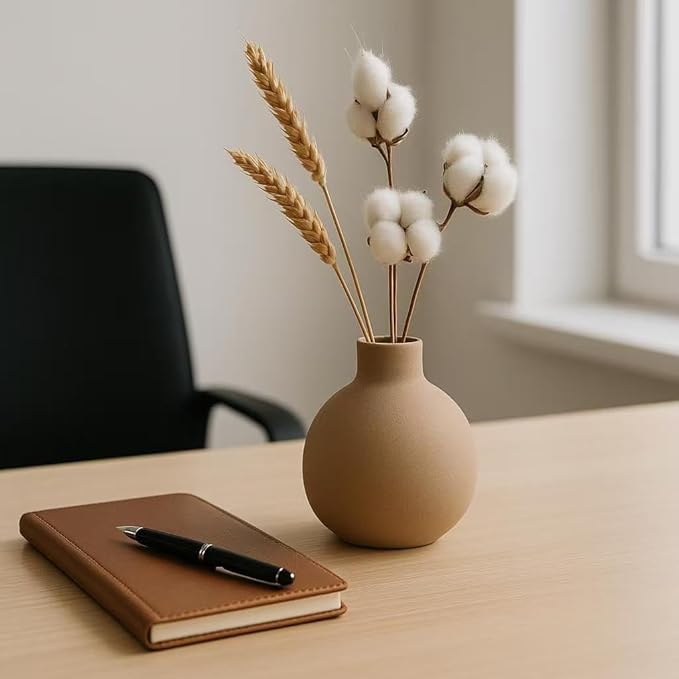 Ceramic Vase Set of 3, Modern Minimalist Farmhouse Style Home Decor Vases, Ideal for Pampas Grass & Dried Flowers, Perfect for Kitchen, Bedroom, Living Room & Dining Table Centerpiece(Brown)