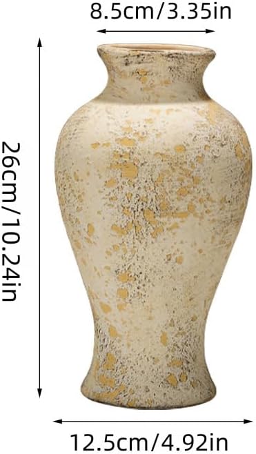 Rustic Vintage Ceramic Vases ,White Terracotta Decorative Flower Boho Vintage Large Vase for Living Room Bedroom Kitchen Office Decor Centerpiece Table Decorations 10.24Inch
