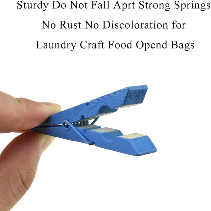 HAHIYO Blue Wooden Clothes Pins Clothespins Small Aviod Fall Apart 2.87 Inches Length 16 Pack Strong Springs No Rust No Discoloration for Laundry Bathroom DIY Craft Photos Food Opened Bags