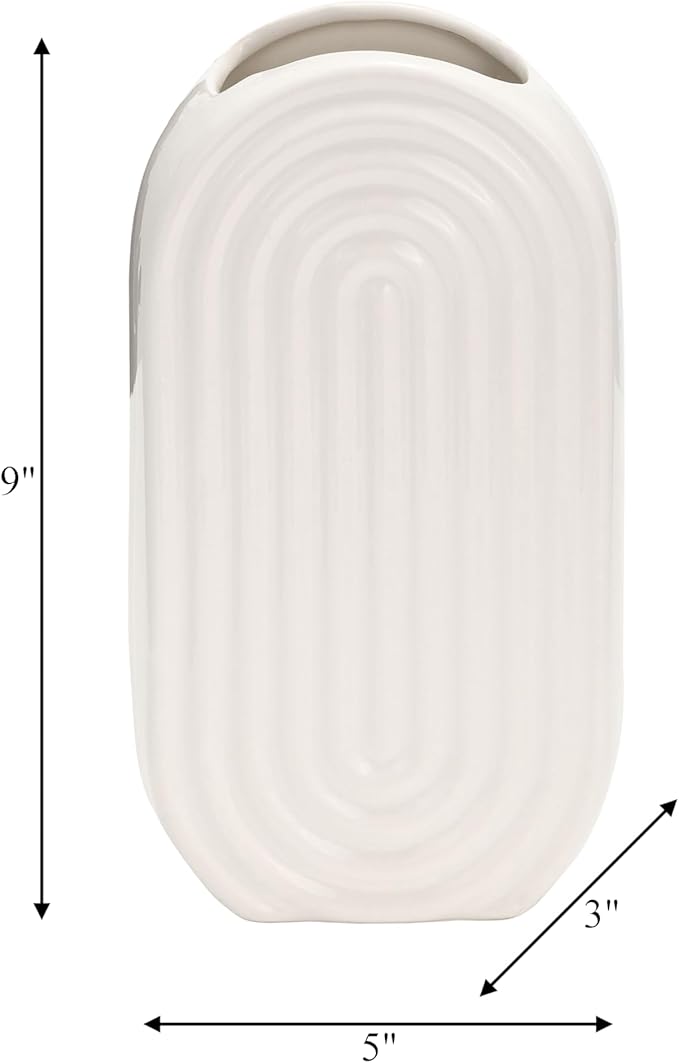 Sagebrook Home Modern Boho Ceramic Stoneware Vase - Textured Decorative Flower Vase for Home, Office, Bedroom, or Living Room - 9" White