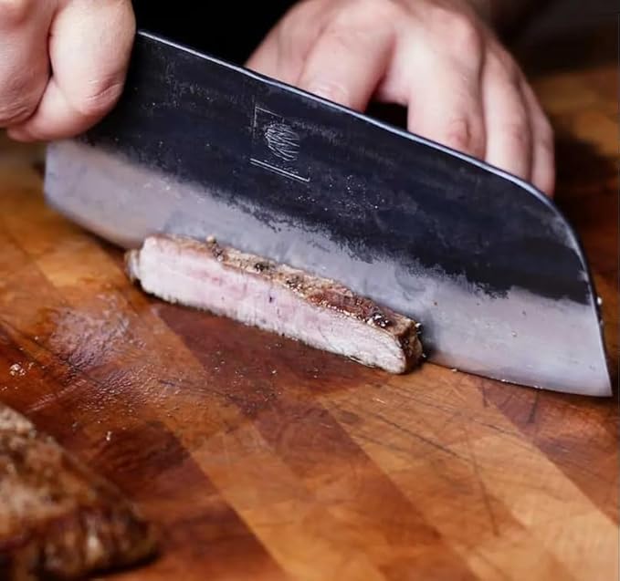 COOLINA Kapeni Butcher Knife, Handmade Forged Multipurpose Meat Cleaver Knife for Kitchen, Home and Outdoor Cooking, Rugged Blade