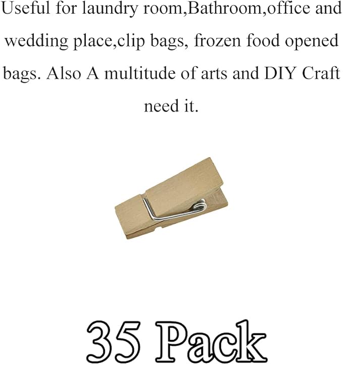 HAHIYO Wooden Clothes Pins Clothespins Small Do NOT Fall Apart 1.38x0.47 inches Length 35 Pack Sturdy Strong Springs No Rust No Discoloration for Laundry Bathroom DIY Craft Photos Food Opened Bags