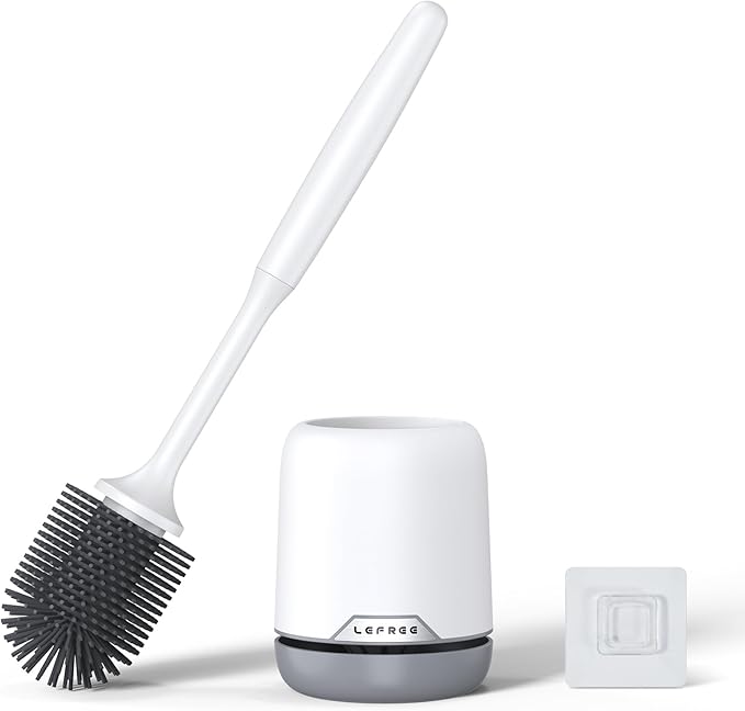 Lefree Silicone Toilet Brush and Holder,Bathroom Cleaner Brush Set,Non-Slip Handle Toilet Bowl Brush with TPR Soft Bristle,Wall Mounted/Floor Standing