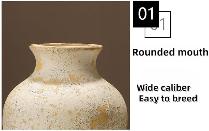 Rustic Vintage Ceramic Vases ,White Terracotta Decorative Flower Boho Vintage Large Vase for Living Room Bedroom Kitchen Office Decor Centerpiece Table Decorations 10.24Inch