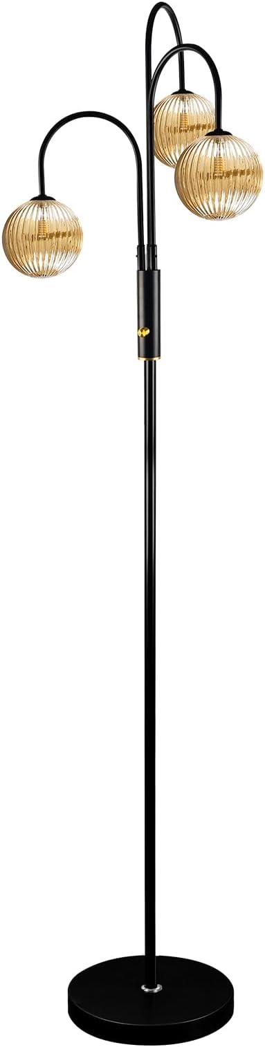 Lightdot 70IN Dimmable Floor Lamp for Living Room, 3 Light LED Tree Floor Lamps with 3Pcs Glass Globe, 3000K Soft Warm White for Wedding/Party, Mid Century Standing Tall Lamp for Bedroom/Office-Black