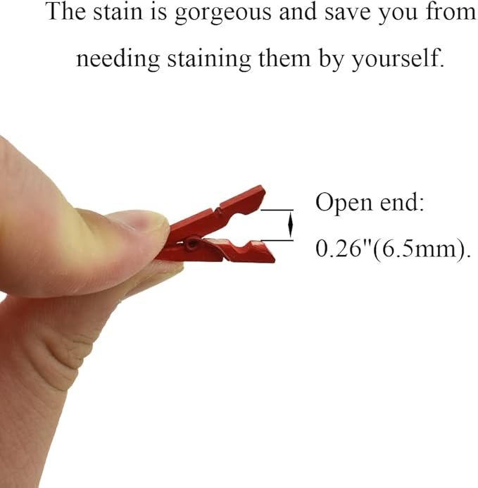 HAHIYO Red Wooden Clothes Pins Clothespins Mini Aviod Fall Apart 1 Inches Length 80 Pack Strong Springs No Rust No Discoloration for Laundry Bathroom DIY Craft Photos Food Opened Bags