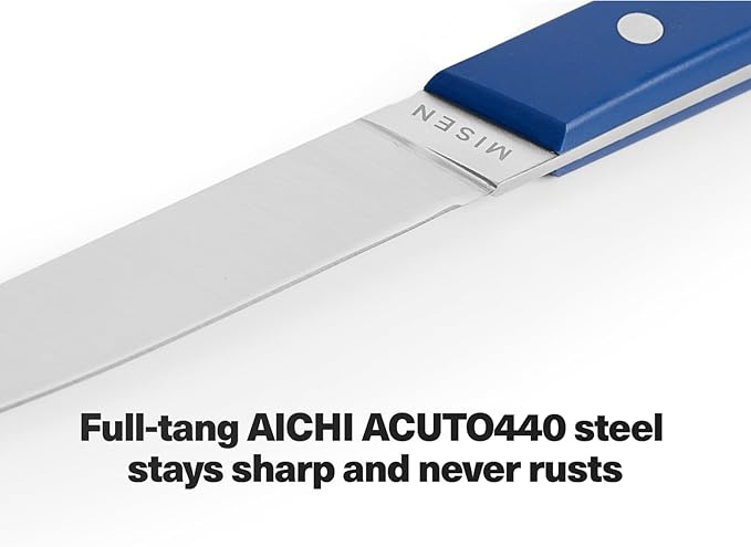 Misen ACUTO Straight-Edge 4-Piece Steak Knife Set - Precision Forged Full Tang Blades, Ergonomic POM Handles, Long-Lasting Sharpness, Easy to Maintain - For Professionals and Home Cooks - Blue