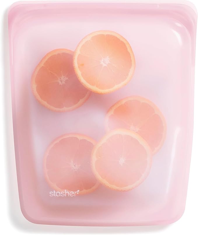 Stasher Premium Silicone Reusable Food Storage Half Gallon Bag, Pink, Microwave, Sous Vide, Dishwasher, Oven and Freezer Safe, BPA Free, Leak-free, Eco-friendly, 64 Oz