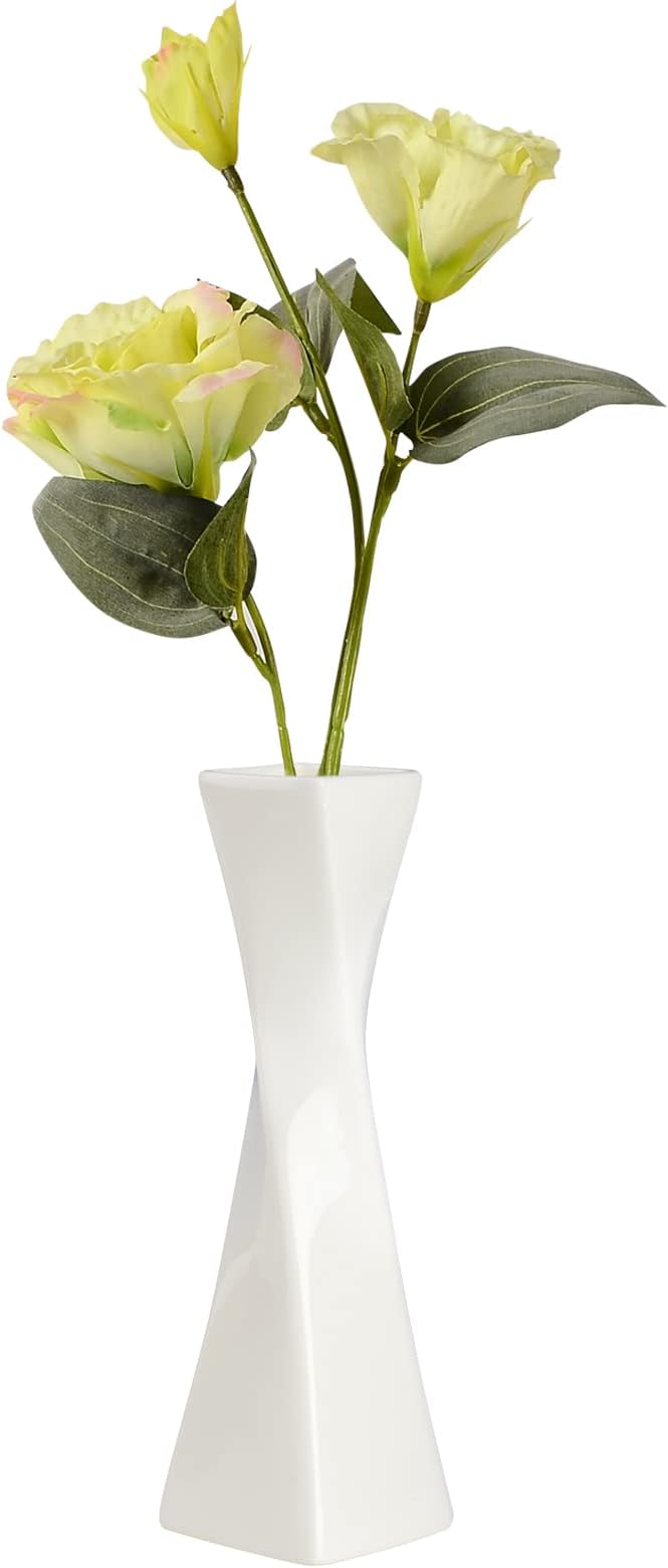 Bud Vase, White Small Ceramic Vase for Modern Home Decor, Flower Vase for Centerpieces Twist Minimalism Style Fit Table Shelf Fireplace Bedroom Kitchen Living Room Office