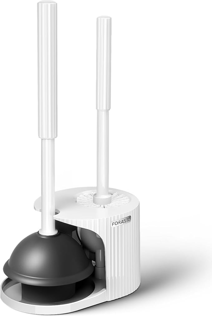 2 in 1 Toilet Brush and Plunger Set, Toilet Bowl Brush Plunger Set,Extended Handle Plunger,Bathroom Cleaning Tools,Toilet Brush Plunger Combo,Cleaning Brush(Pearl White,20.8inch)