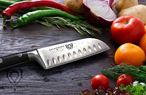 Dalstrong Santoku Knife - 5 inch - Gladiator Series Elite - Forged German High Carbon Steel - Black G10 Handle Kitchen Knife - Asian Vegetable Cooking Knife - Sheath Included - NSF Certified