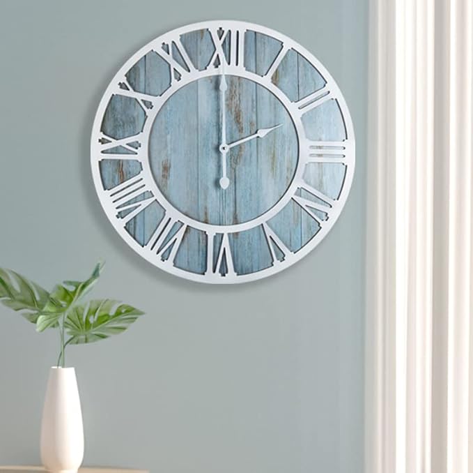 1st owned Wall Clocks for Living Room Decor,16" Vintage,Round Silent Non Ticking,Black Metal,Modern Wood Clocks for Home Bedroom,Kitchen,Garden,Office,Cafe,Modern Wall Decoration -Roman Numerals