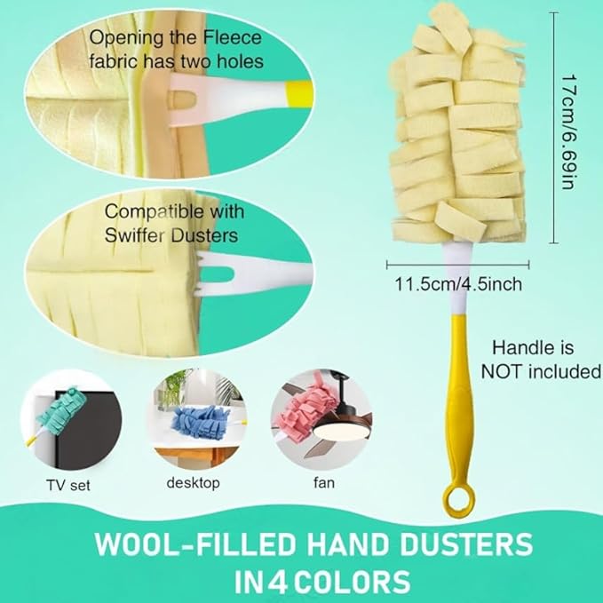 8 Pack 6 Layer Fleece Duster Refills for Swiffer Hand Duster, Zero Waste, 360-degree Cleaning,Reusable and Washable Replacement Dusters for Cleaning Ceiling Fan Hardwoods and Furniture(Multicolour)