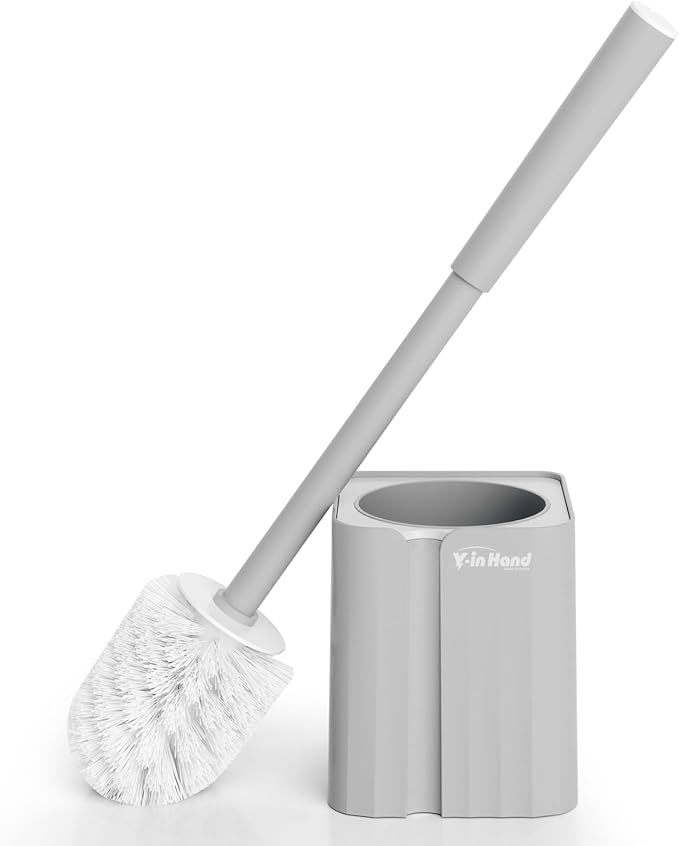 Toilet Brush, Toilet Bowl Cleaners Brush with Hidden Holder, Long Handle, Durable PP Bristles, Modern RV Bathroom Accessories, Deep Cleaning, Wall mountable. - Grey