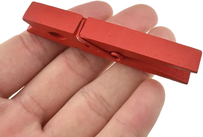 HAHIYO Red Wooden Clothes Pins Clothespins Small Aviod Fall Apart 2.87 Inches Length 16 Pack Strong Springs No Rust No Discoloration for Laundry Bathroom DIY Craft Photos Food Opened Bags