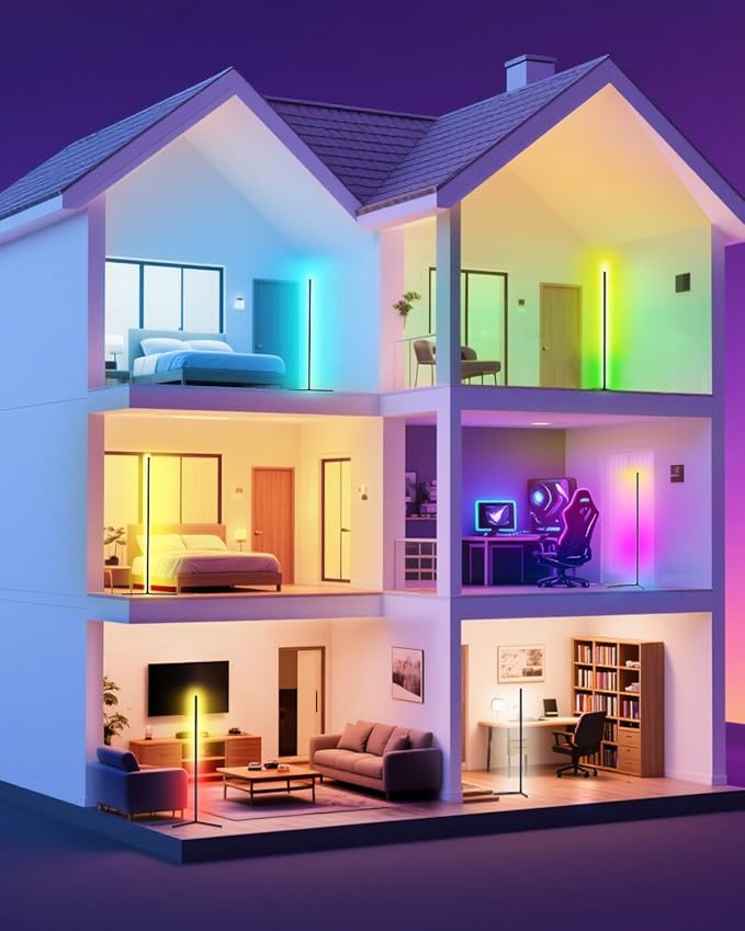 Upgraded Floor Lamp, 64.5''RGB LED Corner Lamp with App & Remote Control, 16 Million Colors & 300+ Scene, Standing Lamp with Music Sync for Living Room, Gaming Room,Bedroom