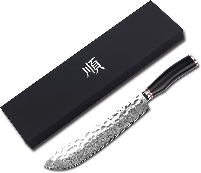 YOUSUNLONG Breaking Knife Bull Nose Pro Butcher Knife 10 inch Japanese 67 Layers Hammered Damascus Steel with Natural Leadwood Handle