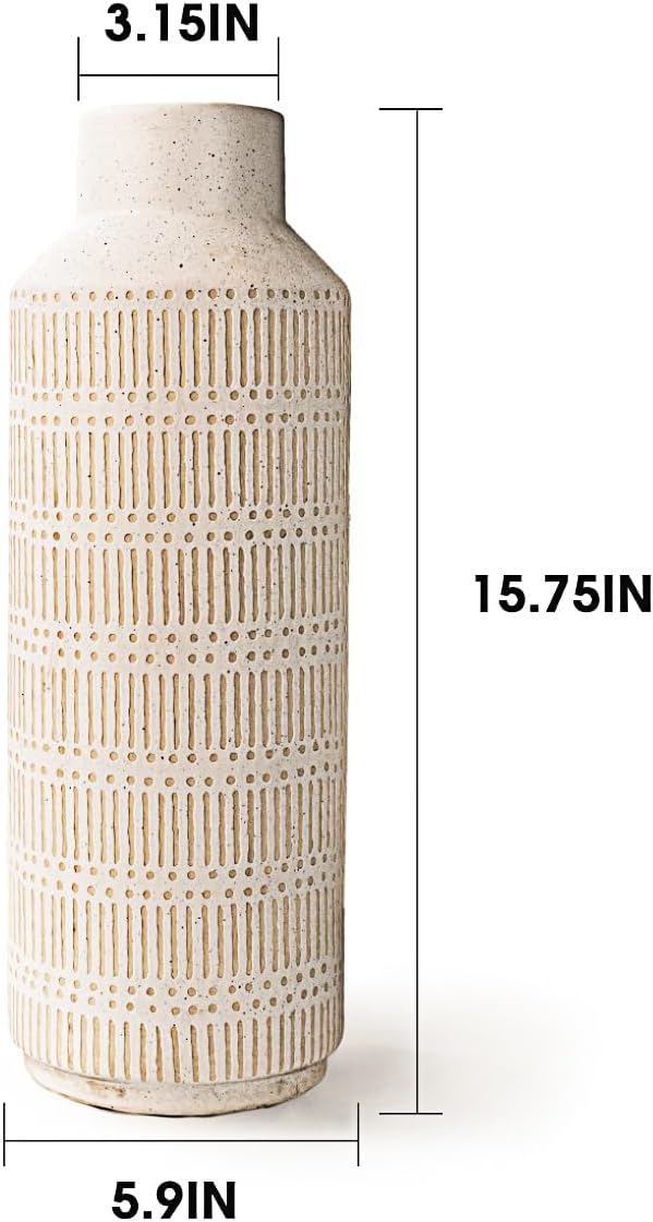 Farmhouse Large Ceramic Vase for Living Room Bedroom 15.75'' Flower Vase for Fake Plant Home Decor Office Table Shelf Fireplace Centerpieces Retro Vintage Classic Modern Rustic