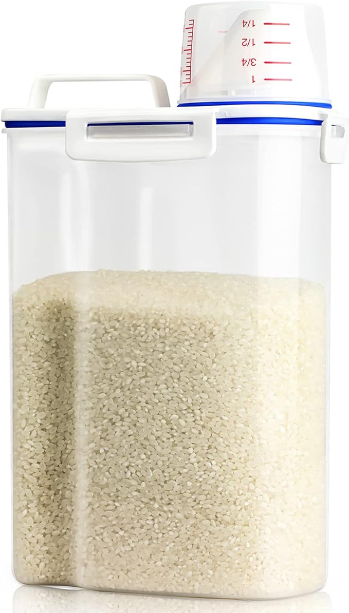 Rice Storage Container, 3 to 5Lbs Dry Food Airtight Container, Pet Dog Cat Food Canister, BPA Free Clear Plastic Kitchen and Pantry Organization Bin for Oatmeal, Grain, Cereal, Pasta, Flour