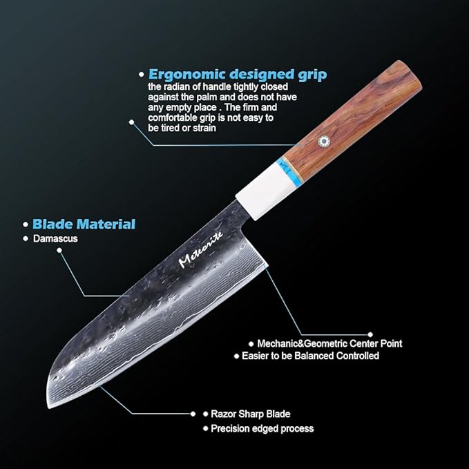 Santoku Knife 7in, Damascus Japanese Chef Knife, Professional Hand Forged Chef's Knives for Kitchen Cooking Meat Cleaver, Cutting Vegetables and Fruit, Razor-Sharp Chef's Knife with Gift Box, Black
