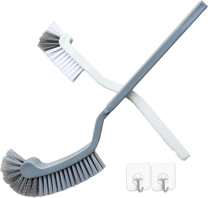 Bathroom Brushes Kitchen Cleaning Brush Set Toilet Bowl Brush Scrub Brush Home Cleaner Floor Stiff Bristles with Adhesive Hooks Plastic Handle Durable 13.5-Inch Deep Cleaning