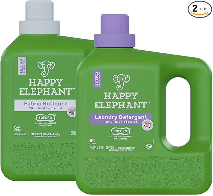 Liquid Laundry Bundle, White Tea & Fig Scent, Natural Laundry Detergent & Fabric Softener, Plant Based, Stain Remover & Fabric Conditioner, Gentle on Skin, 64 Fl Oz Each, 2 Pack