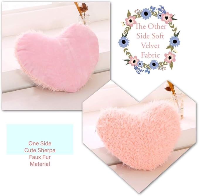 MOOWOO Pink Girl Heart Throw Pillow with Pillow Cover and Insert,Love Pillow,Valentines Day Decor, Shaggy Faux Fur Fluffy Pillow, Gift for Mothers,Girls (Pink,Heart Shape-15.7X15.7Inches)