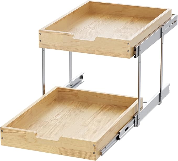Wood Pull Out Cabinet Organizer 2 Tie 23" W x 21" D, Heavy-Duty Sliding Drawers for Inside Cabinets Storage and Organization for Kitchen, Pantry, Bathroom