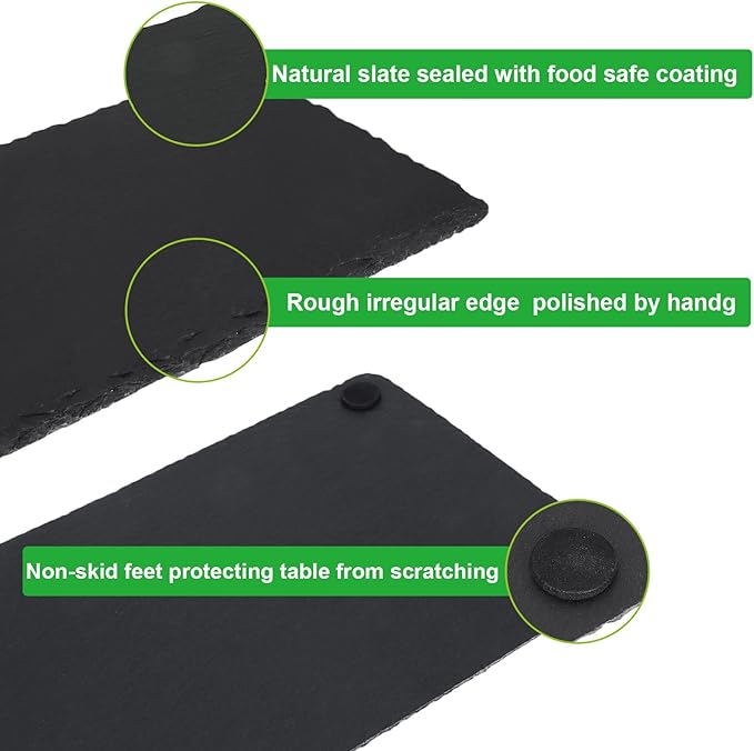 6 Pack 12x6 Inch Large Slate Cheese Board, Natural Stone Serving Plates, Black Charcuterie Board Cutting Board, Gourmet Serving Platter Tray for Cheese Sushi Pastry Bread Snack Meat Pastry