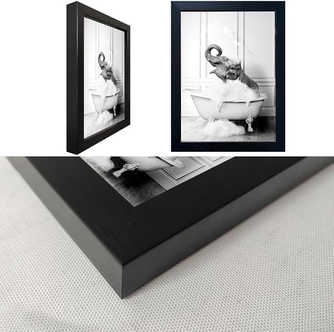 Framed Bathroom Wall Decor Elephant in Bathtub Pictures Wall Art Black and White Funny Animal Canvas Print Artworks for Bathroom