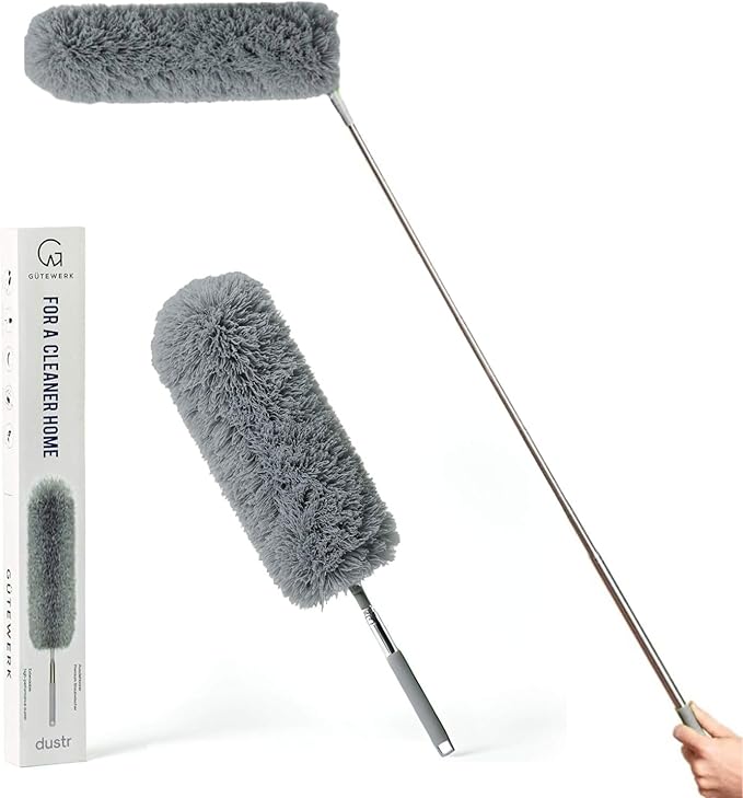 Extendable Feather Duster, Microfiber Duster, Ceiling Fan Duster, Feather Dusters for Cleaning, Dust Cleaner, Cobweb Duster - Electrostatic Bendable Head - up to 100 Inch
