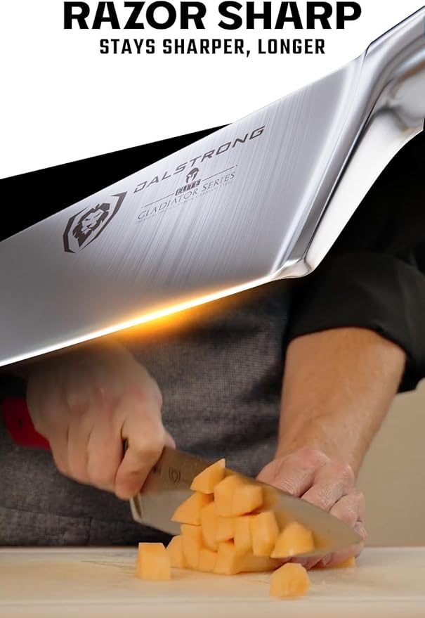 Dalstrong Chef Knife - 8 inch Blade - Gladiator Series - Forged High Carbon German Steel - Razor Sharp Kitchen Knife - Professional Full Tang Knives - Crimson Red Handle ABS - Sheath - NSF Certified