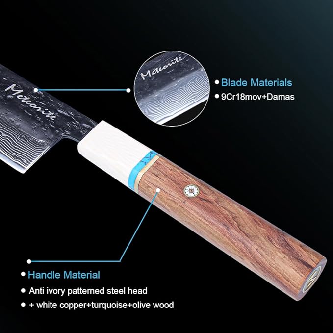 Santoku Knife 7in, Damascus Japanese Chef Knife, Professional Hand Forged Chef's Knives for Kitchen Cooking Meat Cleaver, Cutting Vegetables and Fruit, Razor-Sharp Chef's Knife with Gift Box, Black