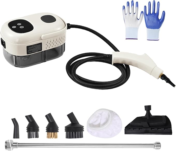 Touchscreen Steam Cleaner 1100ML 2500W High Temperature Pressure Handheld Steam Cleaning Machine with Brush Heads and Gloves 7 in 1 for Car Floor Kitchen Bathroom Window Furniture (White)