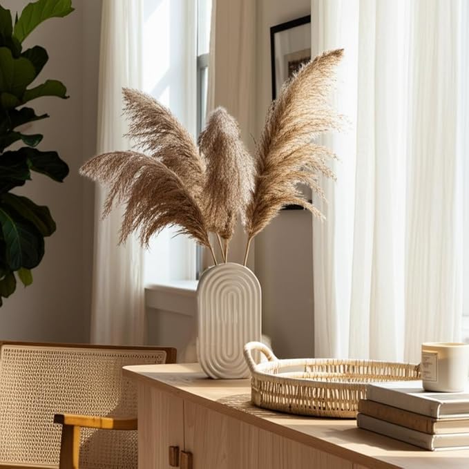 Sagebrook Home Modern Boho Ceramic Stoneware Vase - Textured Decorative Flower Vase for Home, Office, Bedroom, or Living Room - 9" White