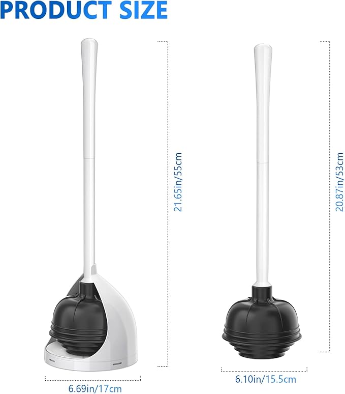 uptronic 2 Pack Toilet Plunger with Holder, Unique Plunger with All-Angle Design, Plungers for Bathroom for 5.7-inch Toilet Drain, Toilet Plunger Heavy Duty- White