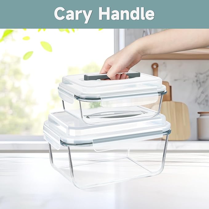 KOMUEE 203oz & 74oz Extra Large Glass Food Storage Containers with Lids, 2 Piece Airtight Big Glass Containers, Leak-proof, BPA-Free Lids with Carry Handle, Freezer Safe